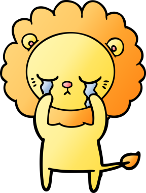 Bir insan tarafından çizilmiş ağlayan çizgi film aslanı.