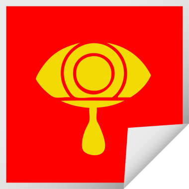 Bir insan tarafından çizilmiş ağlayan bir gözün kare soyulmuş çıkartması.