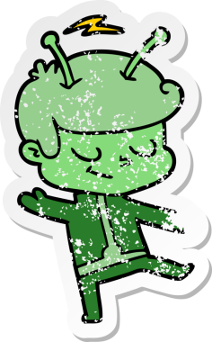 Bir insan tarafından çizilen dost canlısı bir uzay adamının sıkıntılı çıkartması.