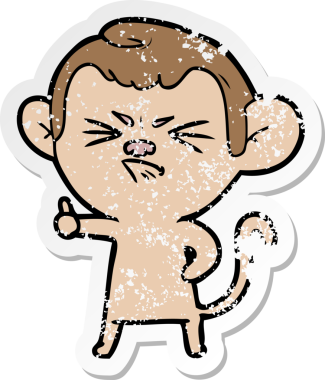 Bir insan tarafından çizilmiş kızgın bir maymunun sıkıntılı çıkartması.