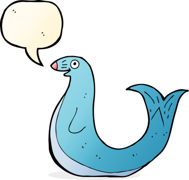 Bir insan tarafından çizilmiş konuşma balonlu mutlu fok.