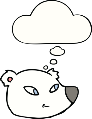 Bir insan tarafından çizilmiş düşünce baloncuklu kutup ayısı yüzü.