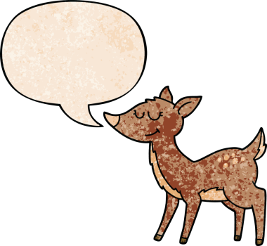 Bir insan tarafından çizilmiş eski tarz konuşma baloncuklu çizgi film geyiği.