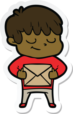 Bir insan tarafından çizilmiş mutlu bir çocuğun çıkartması.