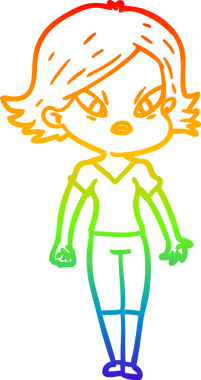 Çizgi film çizen gökkuşağı gradyanı bir insan tarafından çizilmiş stresli kadın.