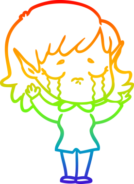 Gökkuşağı gradyan çizgi çizimi Bir insan tarafından çizilmiş ağlayan elf kızı