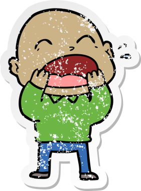 Bir insan tarafından çizilmiş kel bir adam diye bağıran bir çizgi film çıkartması.