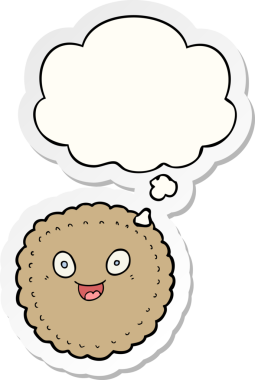 Düşünce baloncuklu çizgi film bisküvisi insan tarafından çizilmiş bir çıkartma.