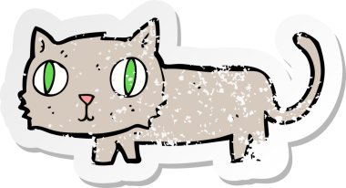 Bir insan tarafından çizilmiş bir karikatür kedinin gerilmiş çıkartması.