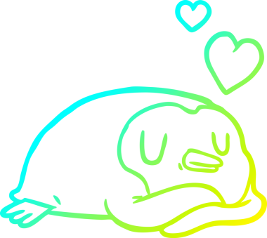 Bir insan tarafından çizilmiş sevgi dolu kalpleri olan bir penguen çizgisi.