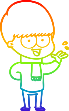 gökkuşağı gradyan çizimi mutlu çizgi film çocuğu bir insan tarafından çizilmiş