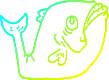 Bir insan tarafından çizilmiş komik bir karikatür balığının soğuk gradyan çizimi