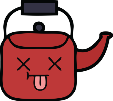 Bir insan tarafından çizilmiş tatlı bir çaydanlık karikatürü.