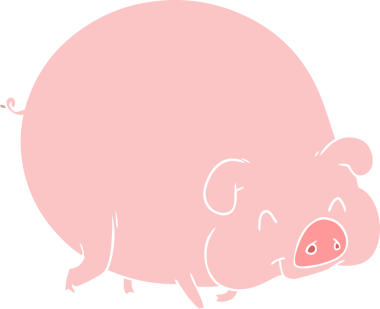 Bir insan tarafından çizilmiş düz renkli çizgi film domuzu.