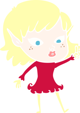 Bir insan tarafından çizilmiş düz renkli bir elf kızı.