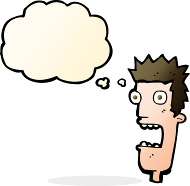 Bir insan tarafından çizilen düşünce baloncuğuyla adamın yüzü şok oldu.