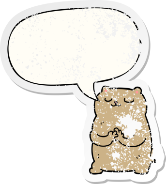 Konuşma baloncuğu olan çizgi film ayısı bir insan tarafından çizilmiş sıkıntılı eski bir çıkartma