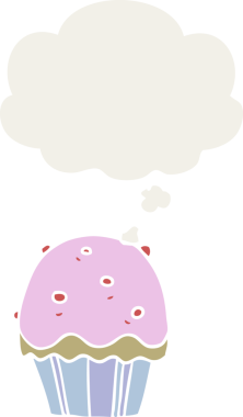 Düşünce baloncuğu olan, insan tarafından çizilmiş bir kek.