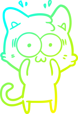 Bir çizgi filmin soğuk gradyan çizimi bir insan tarafından çizilmiş sürpriz bir kedi.