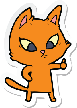 Bir insan tarafından çizilmiş kafası karışmış bir çizgi film kedisinin çıkartması.