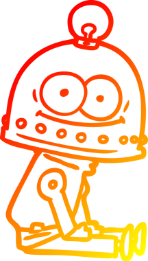 Bir insan tarafından çizilmiş ampullü mutlu bir robot çizimi.