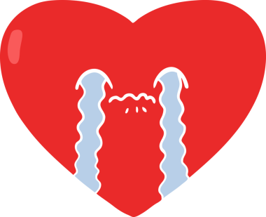 Düz renkli çizgi film. Hasta bir kalp insan tarafından çizilmiş.