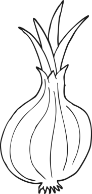 Bir insan tarafından çizilmiş siyah beyaz karikatür soğanı.