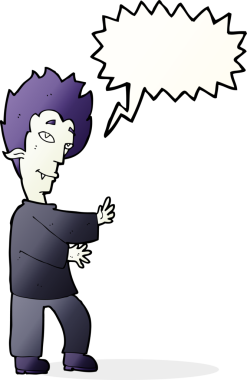 Bir insan tarafından çizilmiş, konuşma balonu olan bir vampir.