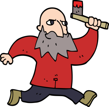 Bir insan tarafından çizilmiş kanlı baltalı karalama adamı.