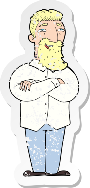 Bir insan tarafından çizilmiş sakallı, mutlu bir adamın karikatür yapıştırması.