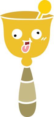 Bir insan tarafından çizilmiş okul çanının düz renkli retro karikatürü