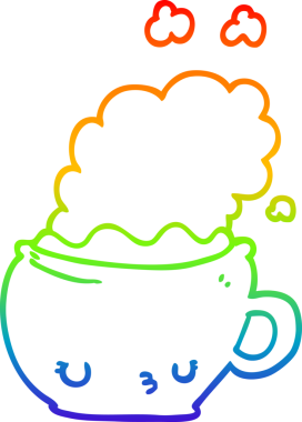 Gökkuşağı gradyan çizgisi bir insan tarafından çizilmiş şirin bir kahve fincanı.