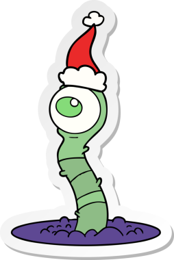 Bir insan tarafından çizilmiş Noel Baba şapkası giyen uzaylı bir bataklık canavarının el yazısı.