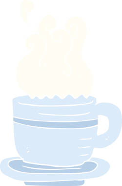 Bir insan tarafından çizilmiş fincan ve fincan tabağının düz renk çizimi