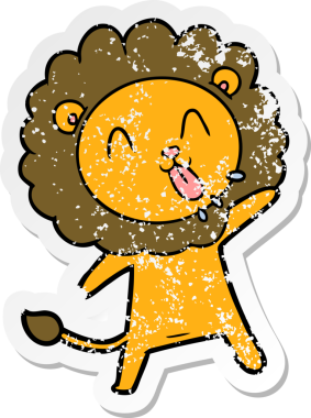 Bir insan tarafından çizilmiş mutlu çizgi film aslanının sıkıntılı çıkartması.