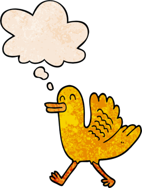 Bir insan tarafından çizilmiş grunge desenli düşünce baloncuklu çizgi film ördeği.