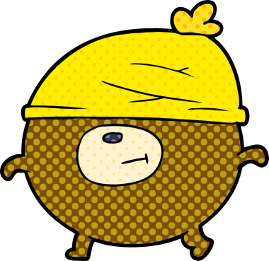 Bir insan tarafından çizilmiş şapka takan çizgi film ayısı.