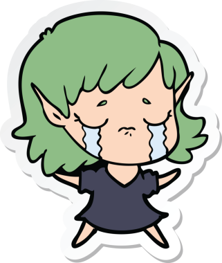 Bir insan tarafından çizilmiş ağlayan bir elf kızının çıkartması.