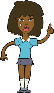 Bir insan tarafından çizilmiş fikirli sert kadın çizgi filmi.