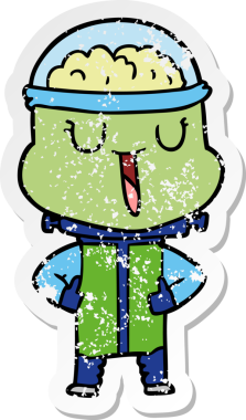 Bir insan tarafından çizilmiş mutlu çizgi film robotunun sıkıntılı çıkartması.