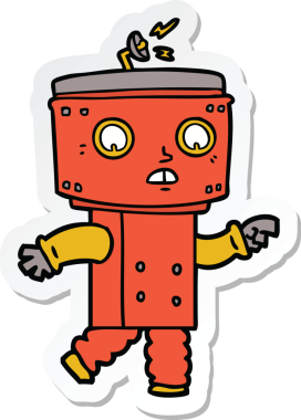 Bir insan tarafından çizilmiş çizgi film robotunun çıkartması.