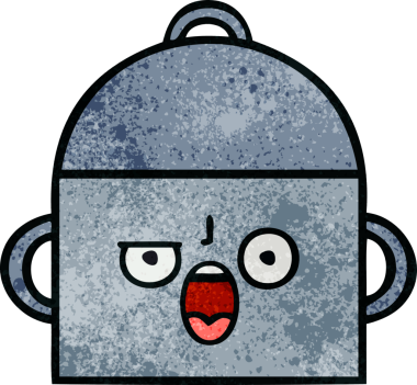 Bir insan tarafından çizilmiş yemek tenceresinin retro grunge desenli karikatürü