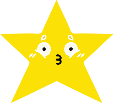 Bir insan tarafından çizilmiş altın yıldızın düz renkli retro karikatürü