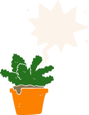 bir insan tarafından çizilmiş retro tarzı konuşma baloncuklu karikatür bitkisi