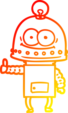 Bir insan tarafından çizilmiş ampullü mutlu bir robot çizimi.