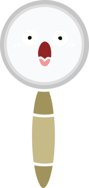 Bir insanın çizdiği büyüteçin düz renkli retro karikatürü