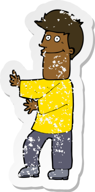 Bir insan tarafından çizilmiş bir karikatür adamın gerilimli çıkartması.