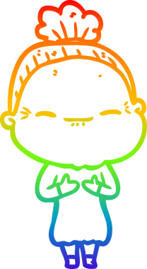 Gökkuşağı gradyan çizimi bir insan tarafından çizilmiş barışçıl yaşlı bir kadının çizimi