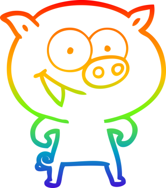 Bir insan tarafından çizilmiş neşeli bir domuz çizgi filminin gradyan çizimi.