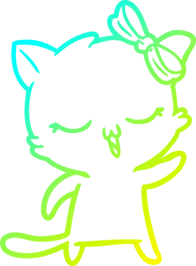 Bir insan tarafından kafasında yay olan çizgi film kedisinin soğuk gradyan çizimi